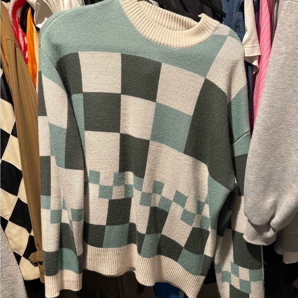 Song of Style Green and White Knit Sweater